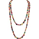 MINACHI Colorful Irregular Beaded Long Necklace, Coated Reflective Glass Beads, Bohemian Vintage Chunky Costume Jewelry for Women