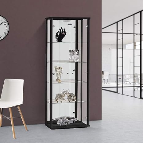 Black Lockable Glass Display Cabinet With Lighting 670mm Amazon