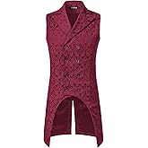 ZEROYAA Mens Gothic Steampunk Double Breasted Jacquard Brocade Vest Waistcoat Sleeveless Tailcoat