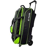Pyramid Prime Triple Roller 3-Ball Bowling Bag with Extra Large Shoe Compartment (Fits Two Pairs of US Mens Size 15), Retractable Locking Handle (Extends to 41.5"), 1 Large Accessory Pocket, 5" Wheels
