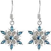 QLUYCKW Christmas Silver Snowflake Earrings Elegant Cubic Zirconia Flower Statement Stud Earrings Winter Party Holiday Accessory Jewelry for Women Xmas