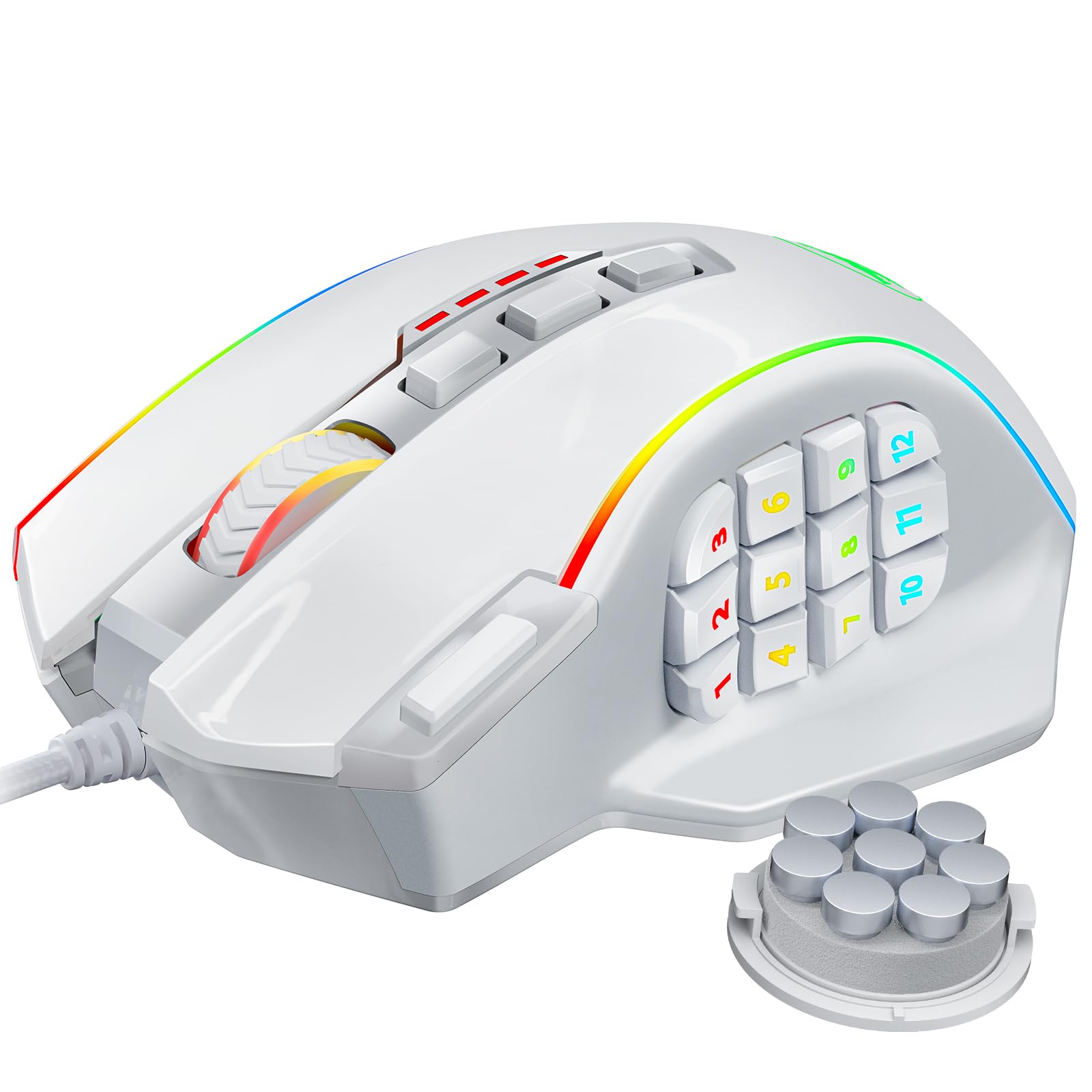Photo 1 of Redragon Gaming Mouse, MMO Gaming Mouse UP 12400 DPI, 19 Macro Programmable Buttons, RGB Mouse with 12 Side Buttons, 8 * 2.4g Weight Tuning for PC Laptop MOBA FPS, White