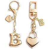 YILANFULL Initial Letter Keychain with Bubble Heart Charm, Gold Accessories for Handbags, Women's Purse Bag charms
