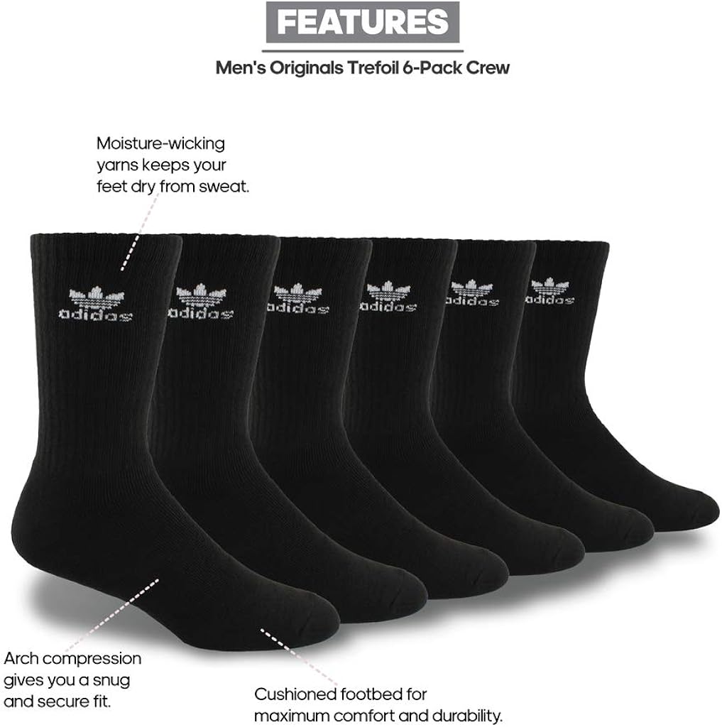 adidas Originals Men's Trefoil Crew Socks (6-Pair), White/Black Black/White, Large, (Shoe Size 6-12): Clothing