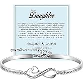 To My Daughter-Infinity Forever Love Heart Bracelet, Always My Daughter Forever My Friend Stainless Steel Engraved Bangle Bracelets From Mom Cubic Zirconia Adjustable Inspirational Gift Jewelry