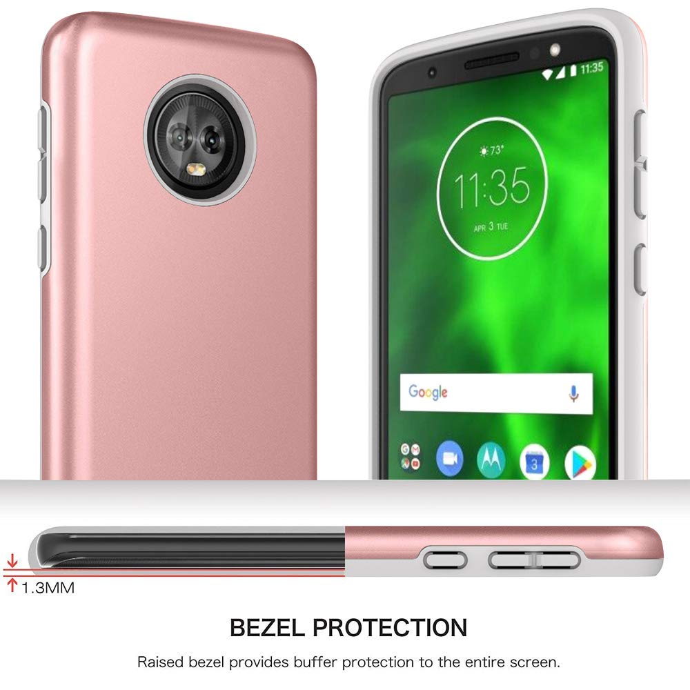 Moto G6 Case, Androgate [Pearl Series] Hybrid Matte Protective Back Cover Bumper Case Motorola Moto G 6th Generation (2018), Pink Gold