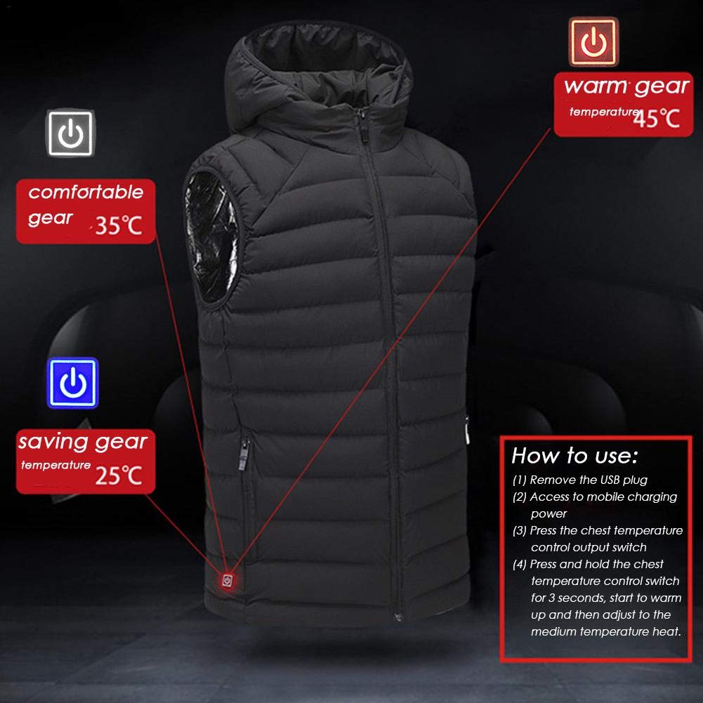 Dire-wolves Electric Heated Vest Intelligent Heating Vest Rechargeable Gilet Heat Insulate Waistcoat for Sports/&Outdoors Skiing Skating Electric Heated Vest Electric Heated Vest Unisex for Winter