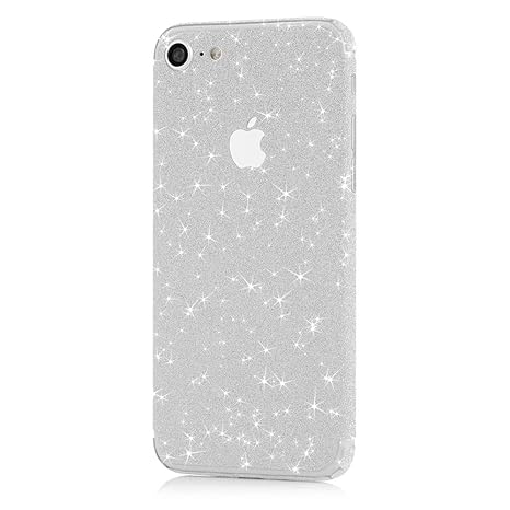 MC24 Glamour Skin Glitzerfolie für Apple iPhone 8 in silber - Diamond Shine Klebefolie für die Vorder- und Rückseite