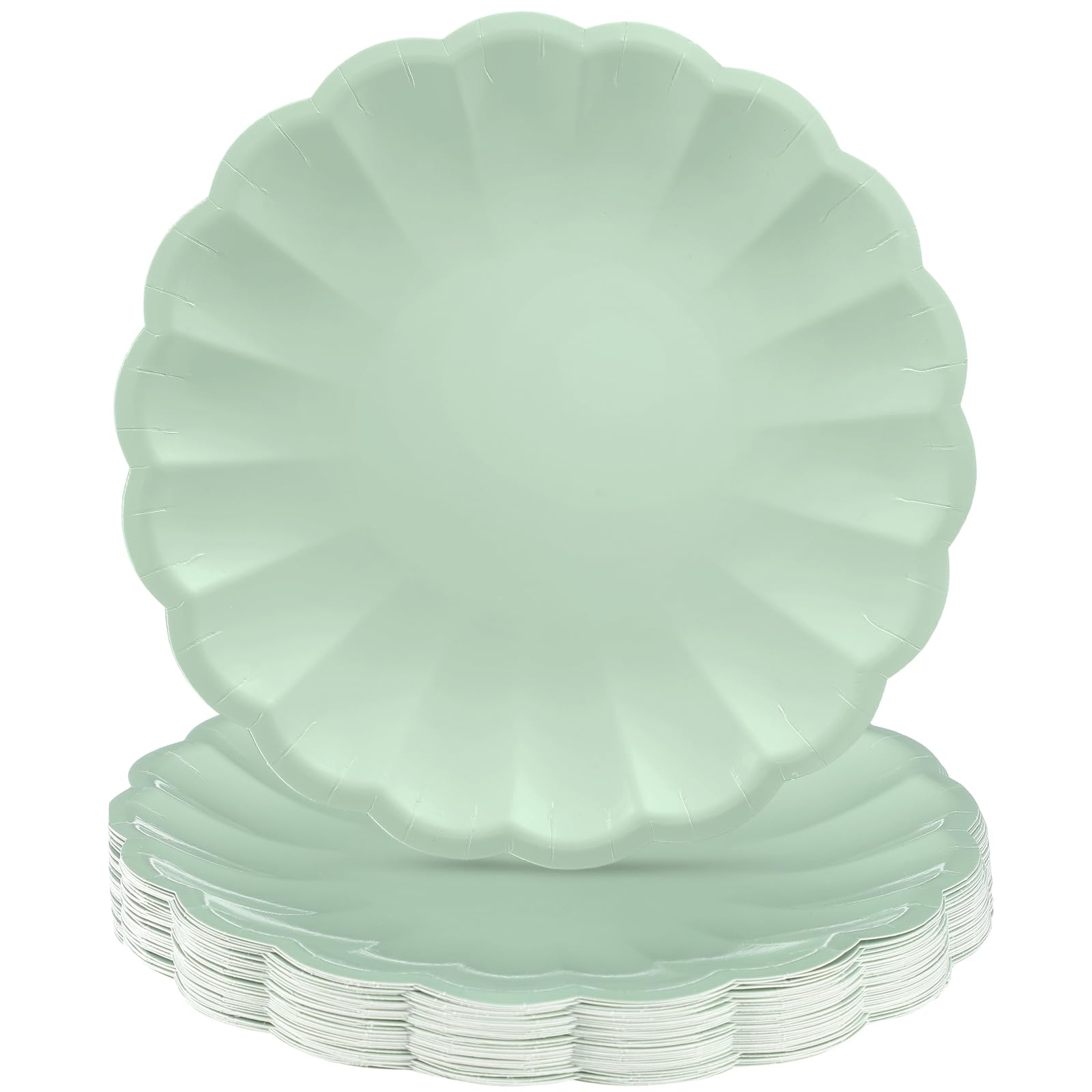 Photo 1 of Newtay 30 Pcs Large Scalloped Paper Plates 9.5 Inch Shell Edge Disposable Dinner Plates for Birthday Wedding Baby Shower Party Decorations (Sage Green)