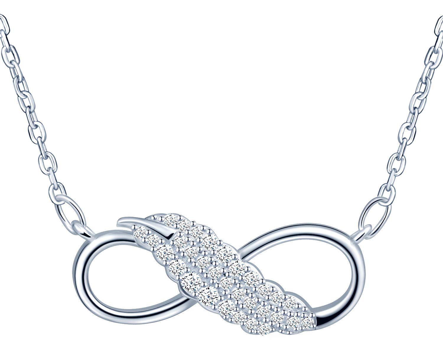 MicLee Women's girl's Sterling Silver Necklace, elegant infinity symbol pendant necklace, decorated with shiny zircons, gift for Birthday, Valentine's Day and Christmas