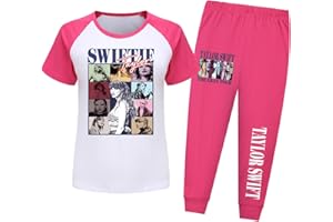 YHIWU Girls Shorts Set, Short Sleeve Graphic Print Tops and Long Sweatpants Set Crewneck Tees Outfits Kids for 3-12 Years