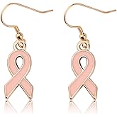 HOLLP Breast Cancer Warrior Gift; Semicolon Symbol Bracelet; Pearl Bracelet & Earrings; Pink Ribbon Jewelry; Breast Cancer Awareness Jewelry for Women