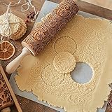 Snowflake Rattan Rolling Pin Wooden Rolling Pin - Christmas Wooden Rolling Pin with Flower Embossing for Baking Embossed Cookies (43x5cm/16x1.9inches)