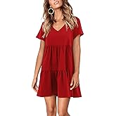 Amoretu Women Summer Tunic Dress V Neck Short Sleeve Casual Loose Flowy Swing Shift Dresses