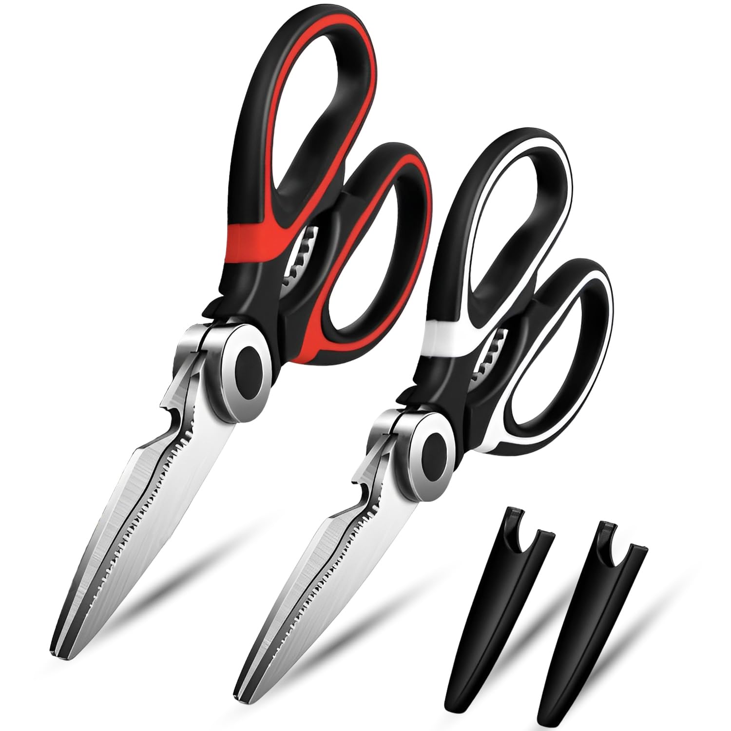 KISUOMAOYI Heavy Duty Kitchen Scissors, Sharp Kitchen Scissors Multipurpose Utility Stainless Steel Scissor, Kitchen Shears for Chicken, PoultryMeat, Vegetables, Herbs, BBQ,Bottle & Jar Opener（2pcs ）