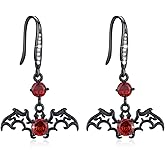 SOESON Sterling Silver Gothic Dangle Bat Earrings - Hypoallergenic, 925 Sterling Silver, Cubic Zirconia Stones, Halloween, Gothic Style, Dangle Earrings