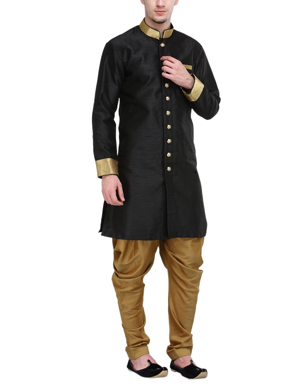 rg designers black and gold plain sherwani for men