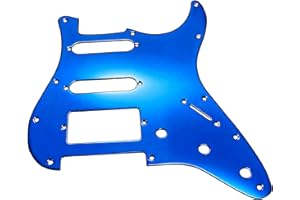 QINHRETUO HSS Metal Guitar Pickguard 11 Hole - Compatible with Strat Style Guitars & FR Tremolo Bridges, Fits American Standard/Player Series, Stainless Steel (Blue)