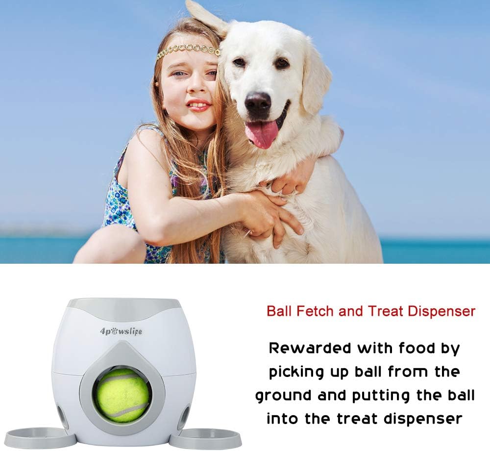 Pet Supplies : 4pawslife Automatic Dog Feeder, Interactive Dog Ball Fetch and Treat Dispenser Treat Toy Tennis Ball Reward Machine for Dogs, Funny Dog Foraging Play Toy : 