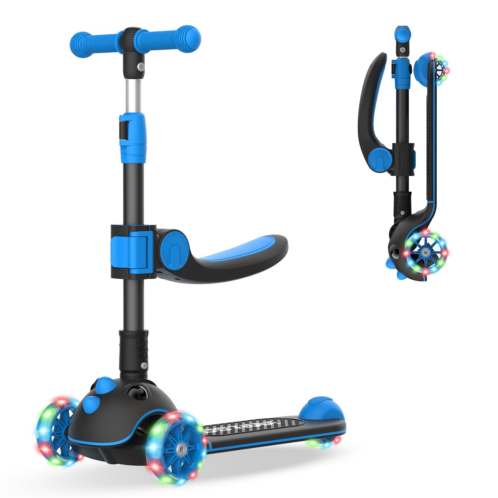 Gotrax KS3 Pro Kick Scooter for Kids, One Key Removable Seat & 3 Extra Wide PU Light-Up Wheels and Anti-Slip Deck, Adjustable Height Handlebar and Lean-to-Steer, Foldable Scooter for Children Aged 2-8 Image