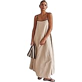 CHARTOU Women Summer Spaghetti Straps Linen Sleeveless Maxi Long Flowy Dress