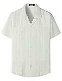 JOGAL Mens Guayabera Shirts Cuban Short Sleeve