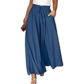 Eytino Plus Size Wide Leg Pants for Women Casual Elastic Waist Flowy Wide Leg Pants Long Trousers with Pockets,4X Sail Blue