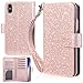 UrbanDrama Wallet Case for iPhone X, iPhone Xs, Sparkly Glitter Shiny Folio PU Leather Flip Cover Credit Card Slot Protective Case for iPhone Xs 2018, iPhone X 2017 5.8 inches, Rose Gold
