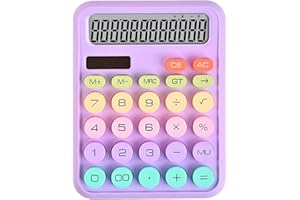 NUOSWEK Cute Colorful Caculator with Dual Power Source, Mechanical Calculator, 12 Digit Large LCD Display, Big Button Calculator for School, Home&Business Use (Purple)