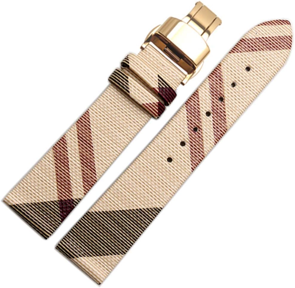 Calfskin Leather Watch Band Replacement Watch Strap Quick Release Deployment Butterfly Buckle with Tool 14mm/16mm/18mm/20mm/22mm Fit for Burberry Watch