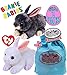 TY Beanie Babies 2018 Easter Bunnies Smokey (Grey) & Cotton (White) Gift Set Basket Bundle with Bonus 