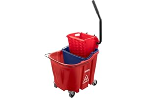 Carlisle FoodService Products Mop Bucket with Side-Press Wringer & Soiled Water Insert for Floor Cleaning, Restaurants, Office, And Janitorial Use, Polypropylene, 35 Quarts, Red