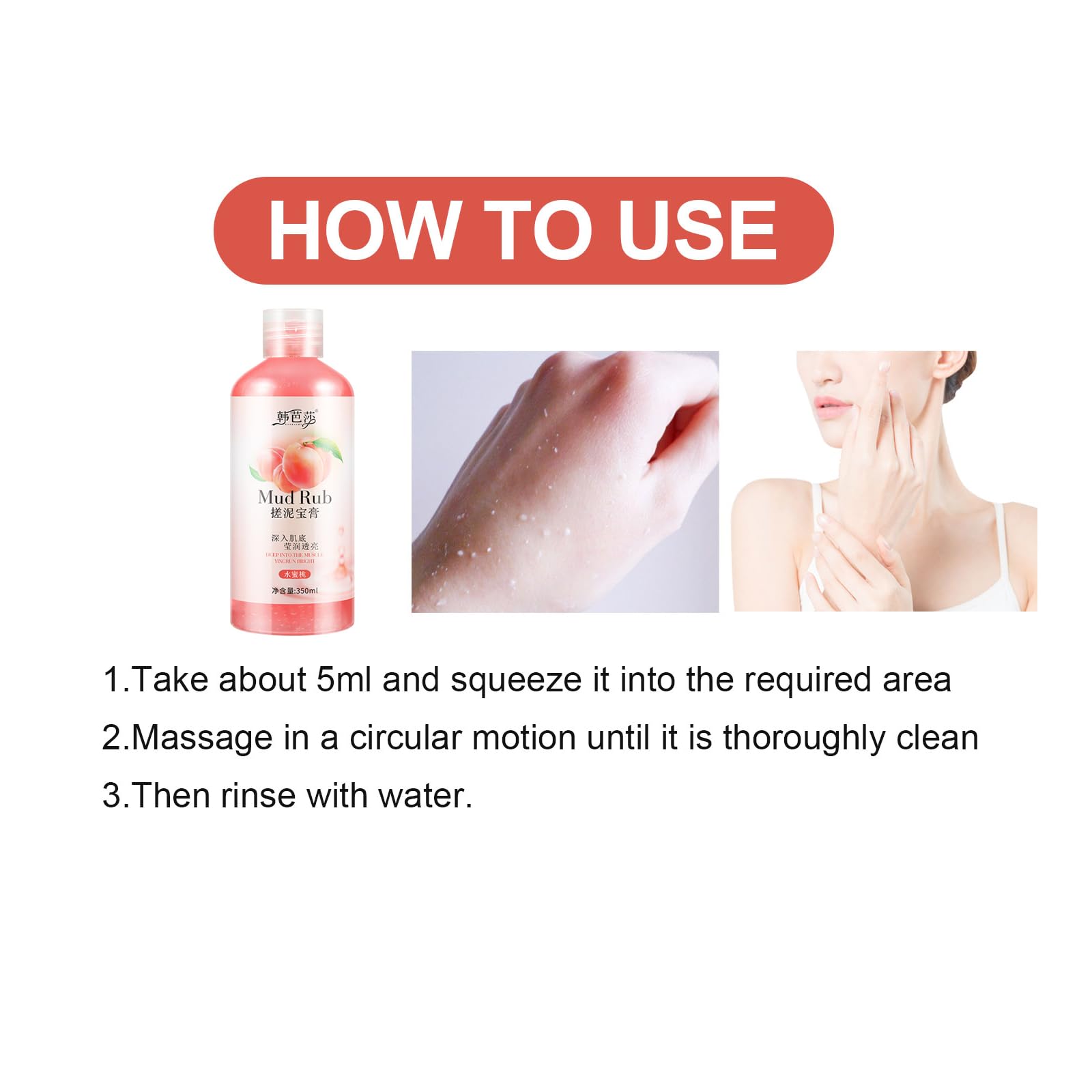 Rubbing Mud, Mud Rub Gel,Mud Scrub Cream, Mud Rubbing Artifact, Rubbing Mud Cream Gel, Skin Cleansing Gel Mud Rub, Mud Scrub Cream Exfoliating, Exfoliator Body Scrub (peach/1PC/350ML)