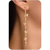 PRTGL Dangle Earrings for Women - 14K Gold/White Gold/Rose Gold Plated Butterfly Heart Star Hoop Chain Long Tassel Cubic Zirconia CZ Dangle Earrings