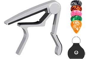 DIDA Guitar Capo, Capo for Acoustic Guitar 6 String and 12 String, Guitar Capo with Pick Holder and 5 Picks, Metal Capo for Ukulele, Mandolin, Banjo, and other String Instruments (Silver)