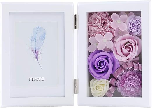 Amazon Weishy ソープフラワー 写真立て 木製 フラワー フォトフレーム 誕生日 プレゼント 女性 母の日 ギフト 結婚祝い バレンタイン ホワイトデー お返し 敬老の日 記念日 お祝い 枯れない花 ボックス 写真入り 造花 フラワーアレンジメント パープル 造花