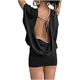 SweatyRocks Women's Open Back Mini Dress Sexy Dolman Sleeve Tie Boat Neck Night Out Going Out Dress