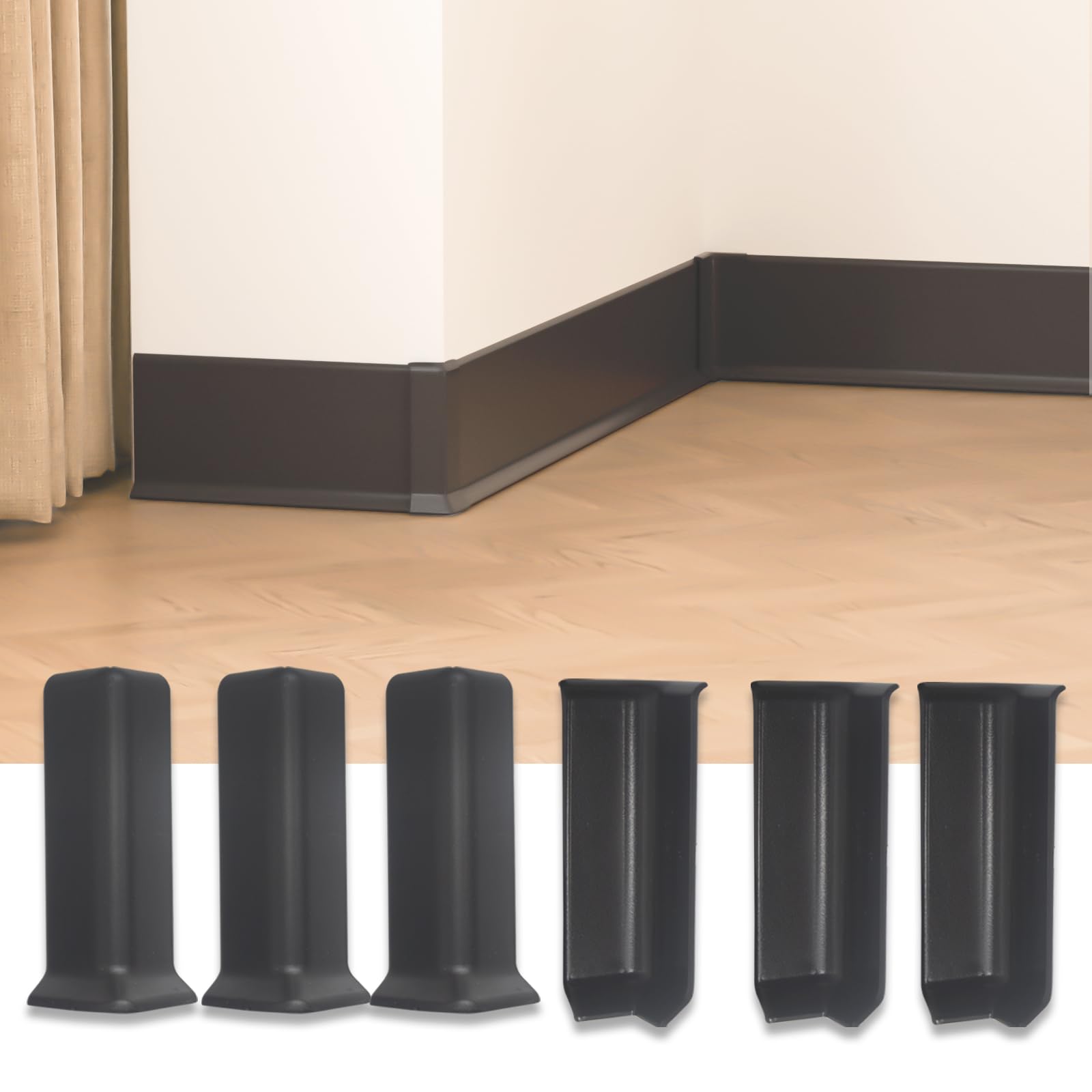 Photo 1 of ******MISSING PARTS*****GAMZAU Baseboard Corner Blocks 4inch Height, Self Adhesive 3 Inside + 3 Outside Corners-Connector Between The Cove Base Wall Base Rubber Moulding Trim, Perfect Match for Our S100 Baseboard(Black)