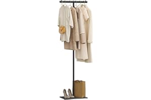 OUTBROS T-shaped Coat Rack Freestanding, Modern Clothes Rack with Rock Slab Base, Heavy-duty Metal Coat Tree for Boutiques, H