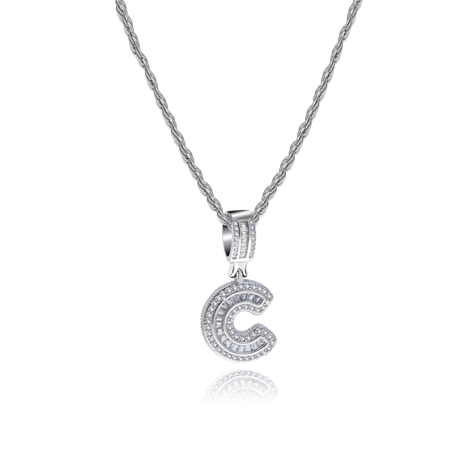 MiniJewelry C Initial Letter Name Alphabet Silver Crystal Clear CZ Necklace Personalize Jewellery Women Daughter Jewellery Mum Mothers Day