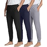 Real Essentials 3 Pack: Men's Soft Lounge Sleep Joggers - Pajama Pants Drawstring & Pockets (Available in Big & Tall)