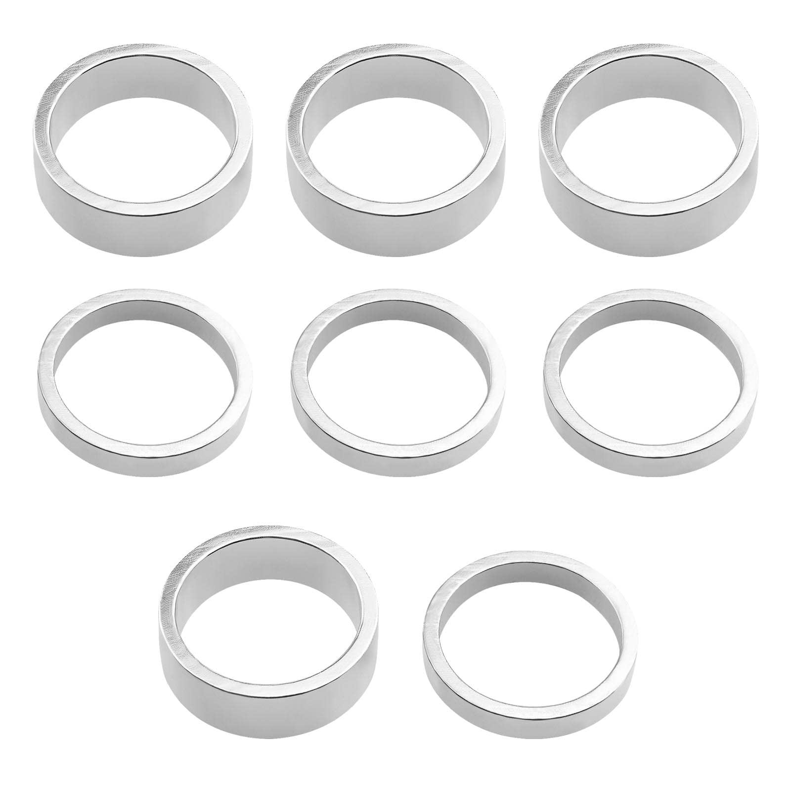 EMSea 8Pcs Head Stem Spacer Replacement Head Tube Spacer Aluminum Alloy Headset Washer Bicycle Accessories Compatible with 25.4mm Front Stem Fork MTB/BMX/Mountain Bike Silver (4pcs 5mm & 4pcs 10mm)