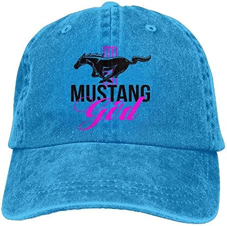 Ford Mustang Girl Pink and Black Women's Unisex Cotton Washed Denim Travel Caps Hats Adjustable RoyalBlue