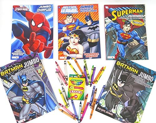 Boy's Super Hero Art set, includes Justice League, Superman, Spiderman, and two Batman page of 96 coloring books , also includes Crayola Crayons box of 24.