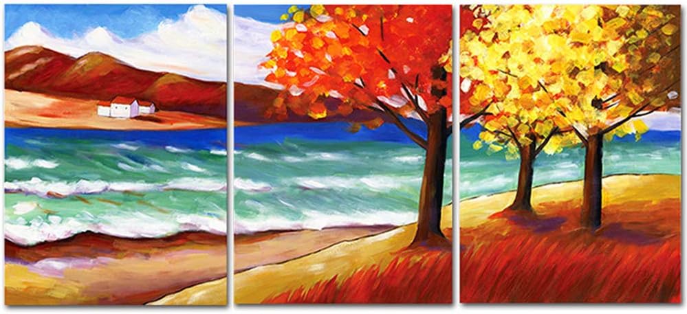 3 Piece Canvas Wall Art, Colorful Landscape Tree Framed Oil Painting Modern Giclee Canvas Print for Living Room Bedroom, Stretched Ready to Hang Wall Decor (12x16inchx3 Panel)