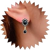 Andelaisi Boho Crystal Gemstone Earrings Black Onyx Drop Earrings Vintage Teardrop Onyx Dangle Earrings Sparkly Cz Gem Earrings Jewelry for Women