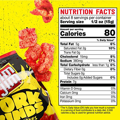 Slim Jim Pork Rinds Squealin' Hot Fried Snacks, Keto Friendly, 4.5 oz