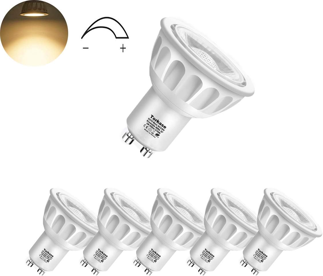 Torkase Dimmable GU10 LED Bulbs, 240Volts, 2700Kelvin Warm Glow, 90