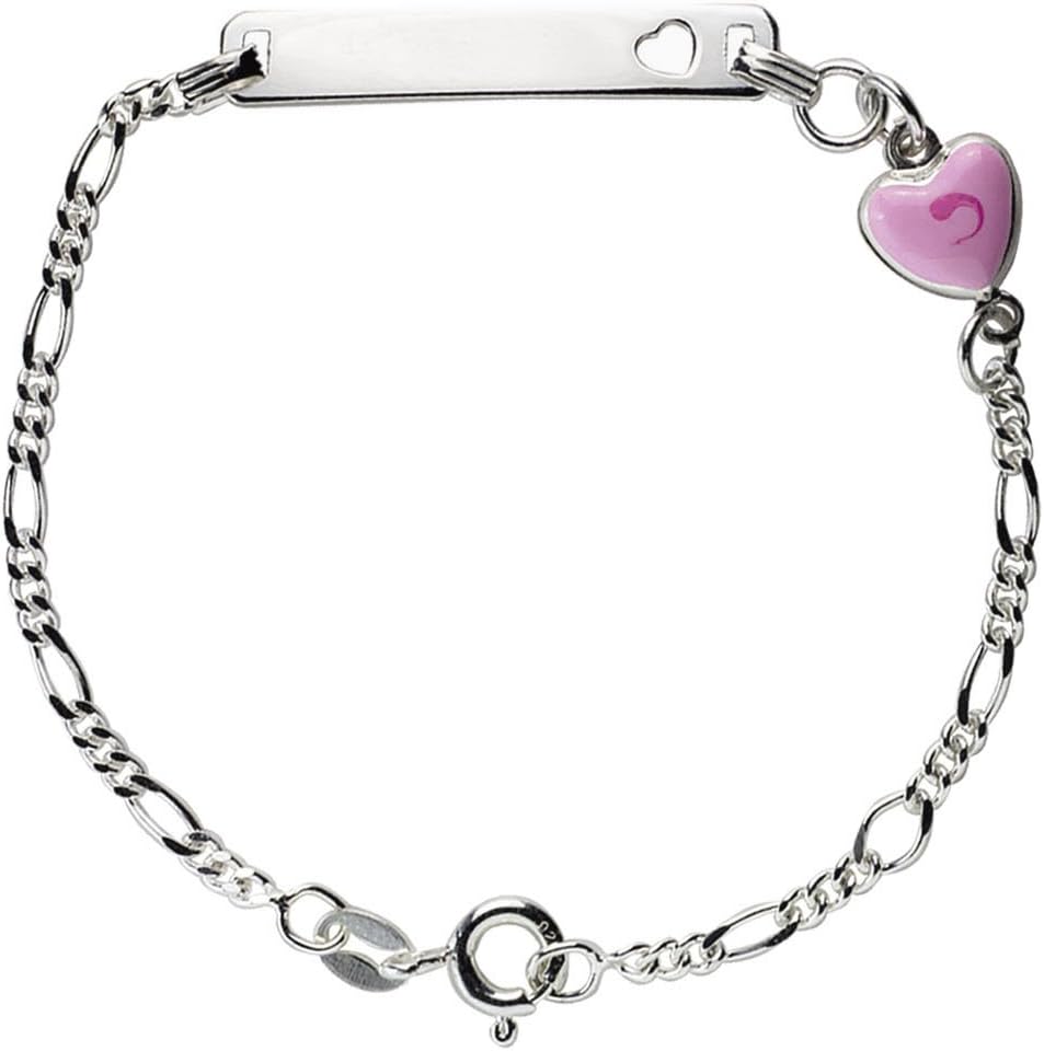 AKA GioielliAKA Jewellery - Sterling Silver Baby ID Bracelet with Rose Heart, Gift for Children and Girls