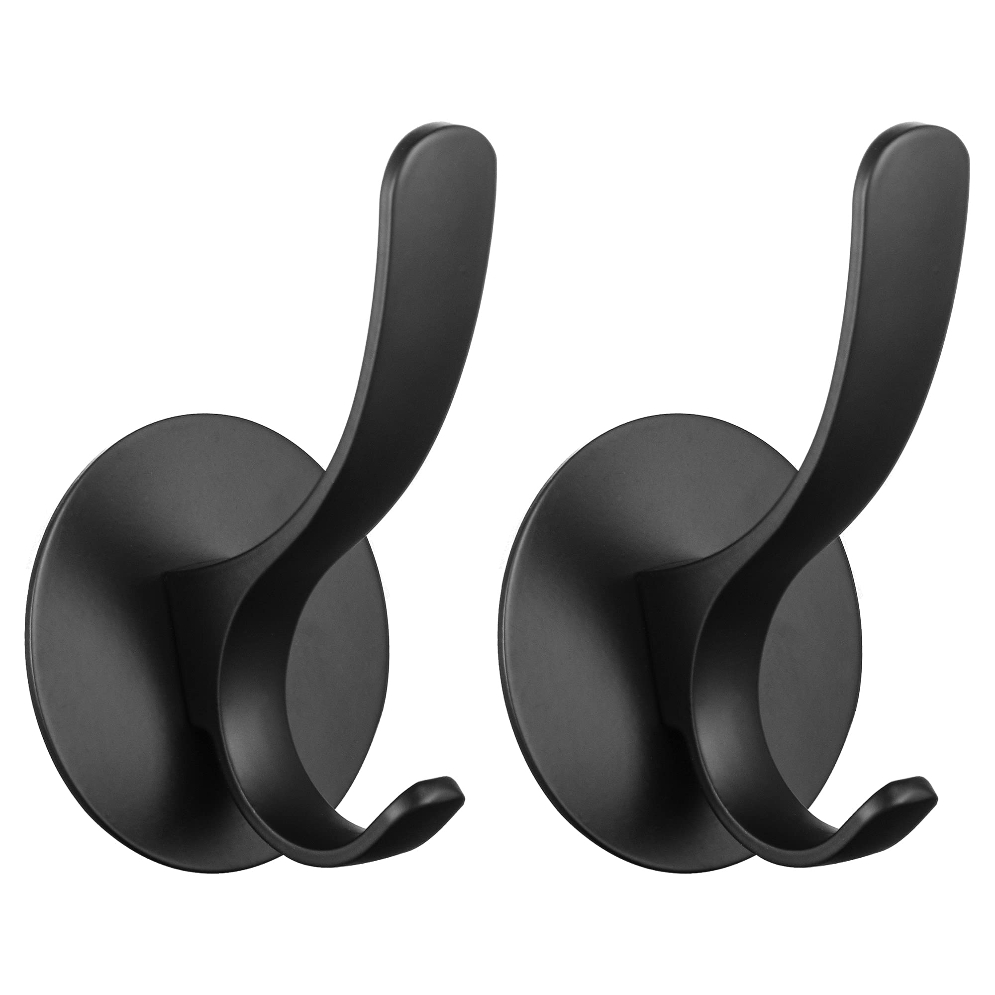 Wopeite Towel Hooks, Stick on Hooks Heavy Duty, Stainless Steel Adhesive Coat Hooks, No Drill Door Hooks for Bathroom Kitchen, 2 Pack, Black
